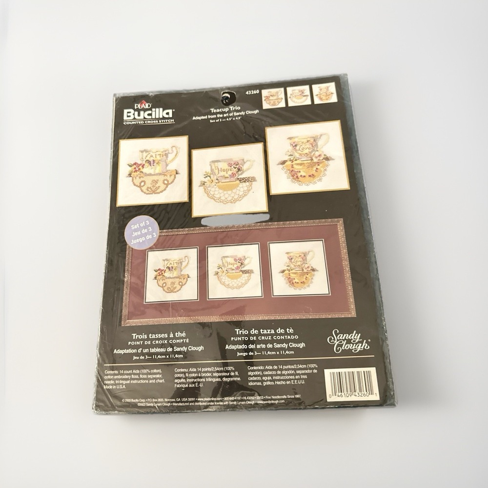 Bucilla Teacup Trio Counted Cross Stitch Kit Sandy Clough Faith Hope Love 43260